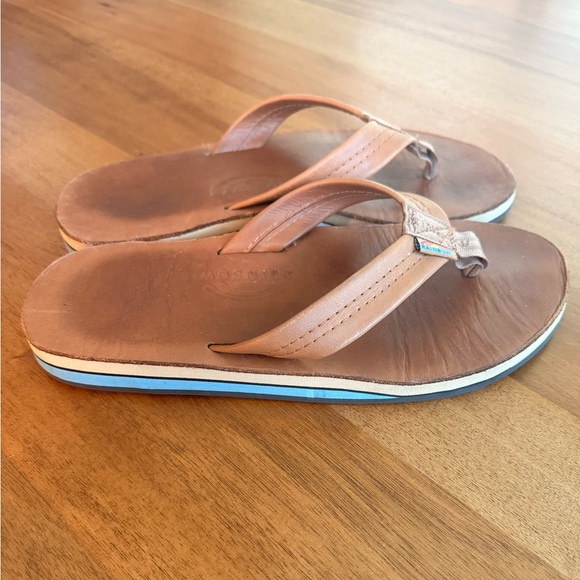 Rainbow Double Layer Leather w/Arch Support Tan/Blue Flip Flops - Picture 1 of 4